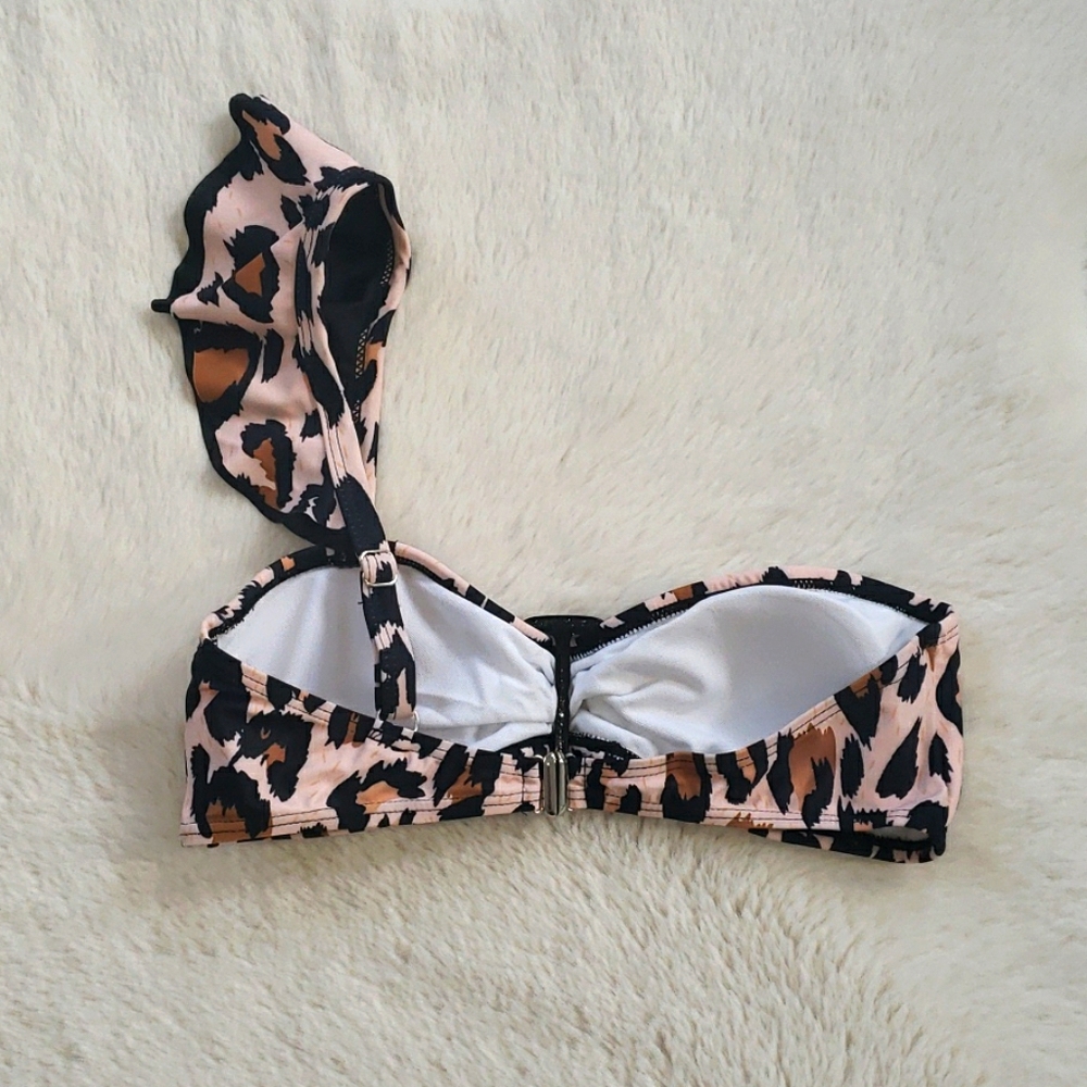 Leopard Ruffle Strap Bandeau High Waist Bikini Set - Picture 7 of 11